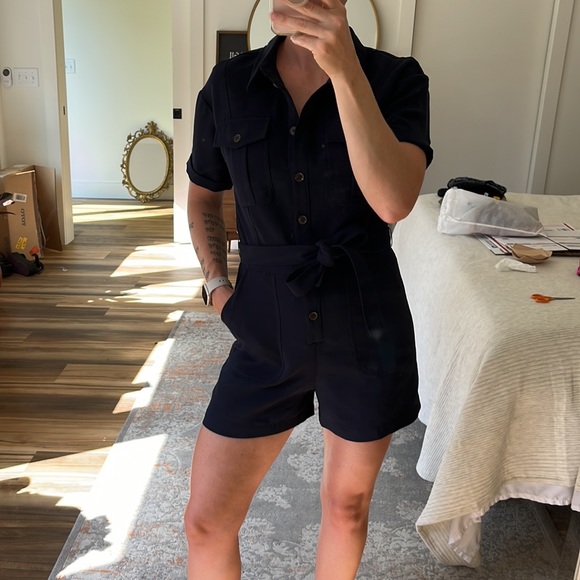 Greylin x Anthropologie Navy Blue Collared Button Up Delton Romper NWT size XS - Picture 5 of 10